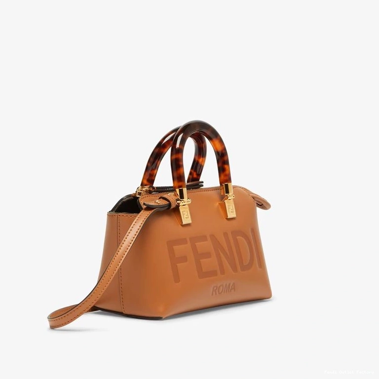 Affordable HOT Calf By Way Mini ROMA The Bag Boston Fendi In Logo Leather Brown 0808